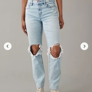 American Eagle Outfitters Light Blue Ripped Straight Leg Jeans